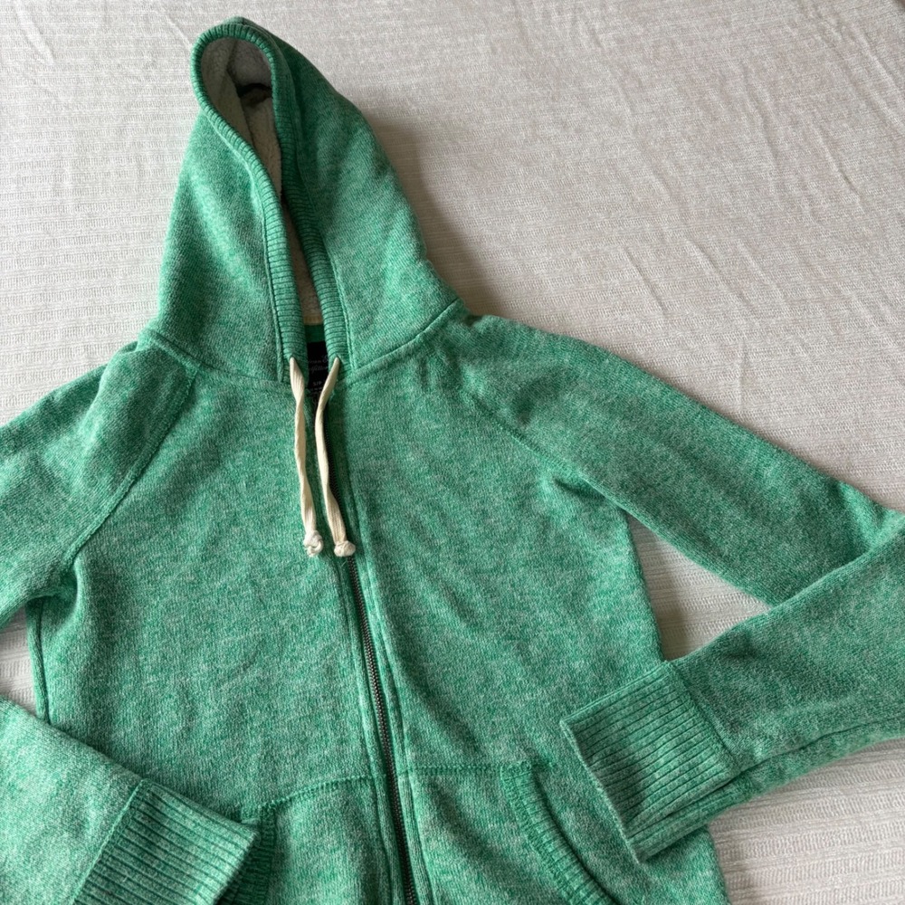 American Eagle Green Sherpa‎ Lined Full Zip Hoodie Womens Small Y2K